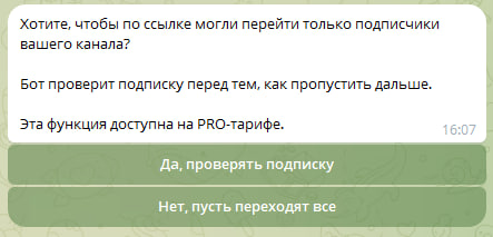 Бот спрашивает о необходимости проверки подписки (функция PRO-тарифа)