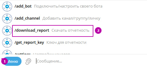 Выбор команды /download_report в меню бота